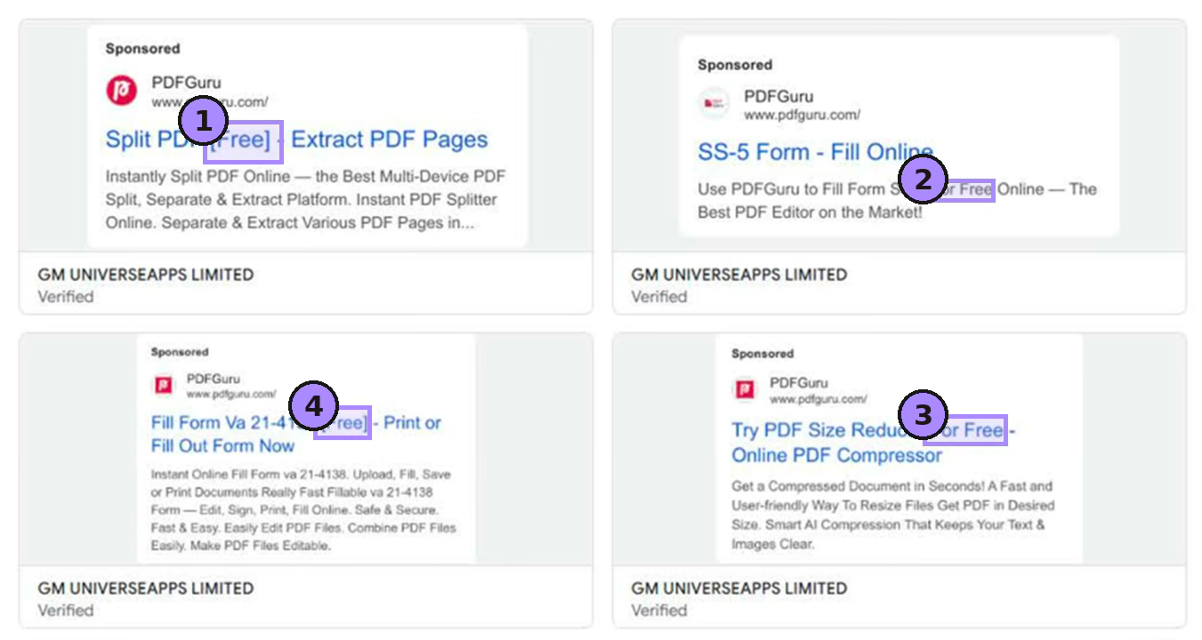 PDF Guru Exhibit B.1 — sponsored search ads