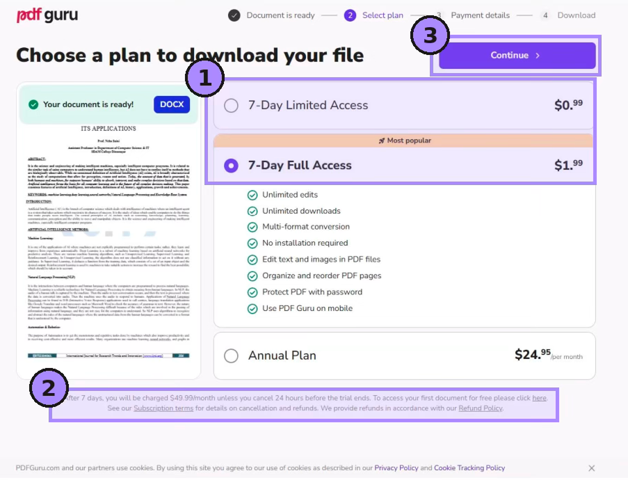 PDF Guru Exhibit B.5 — plan-selection page
